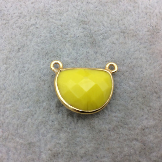 Gold Vermeil Faceted Half Moon Shaped Yellow Hydro (Man-made) Chalcedony Bezel Connector - Measuring 12mm x 16mm - Sold Individually