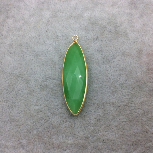 Gold Vermeil Faceted Marquise Shaped Green Hydro (Man-made) Chalcedony Bezel Pendant - Measuring 13mm x 42mm - Sold Individually