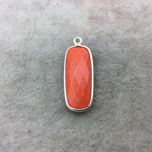 Sterling Silver Faceted Rounded Rectangle Shape Opaque Orange Hydro (Man-made) Chalcedony Bezel Pendant ~ 10mm x 25mm - Sold Per Each
