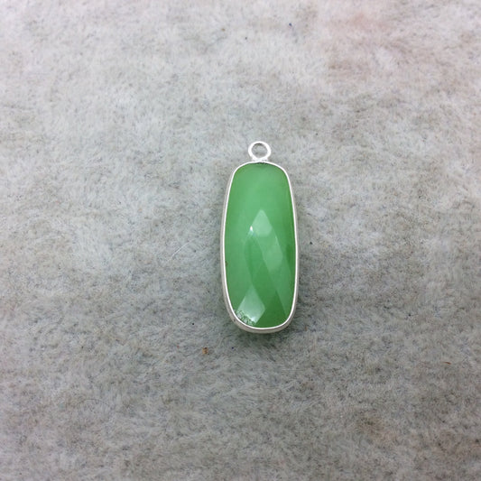 Sterling Silver Faceted Rounded Rectangle Shape Opaque Green Hydro (Man-made) Chalcedony Bezel Pendant ~ 10mm x 25mm - Sold Per Each