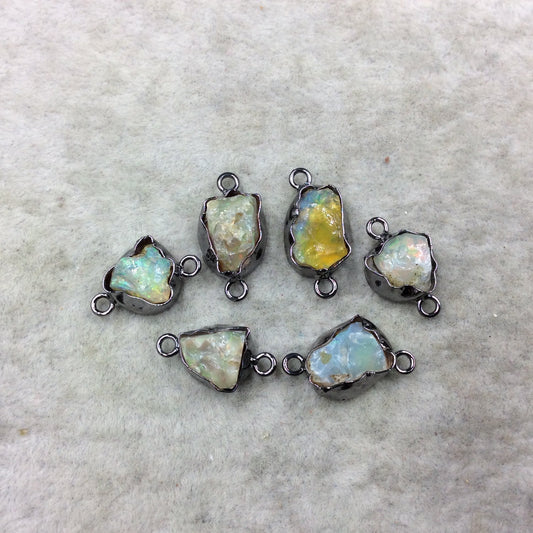 Gunmetal Finish Small Raw Nugget Genuine Ethiopian Opal Wavy Bezel Connector ~ 10-14mm Long - Sold Individually, Selected Randomly