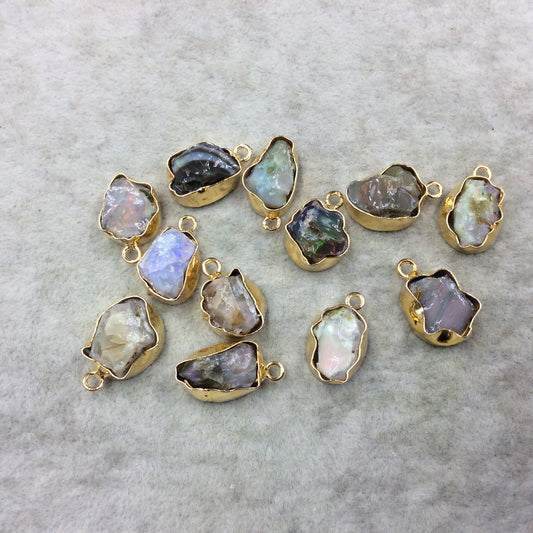 Gold Finish Medium Raw Nugget Genuine Ethiopian Opal Wavy Bezel Pendant ~ 12-16mm Long - Sold Individually, Selected At Randomly