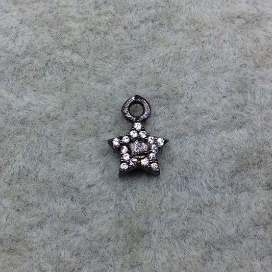 Tiny Gunmetal Finish Star Shaped CZ Cubic Zirconia Inlaid Plated Copper Pendant Component - Measuring 6mm x 6mm - Sold Individually