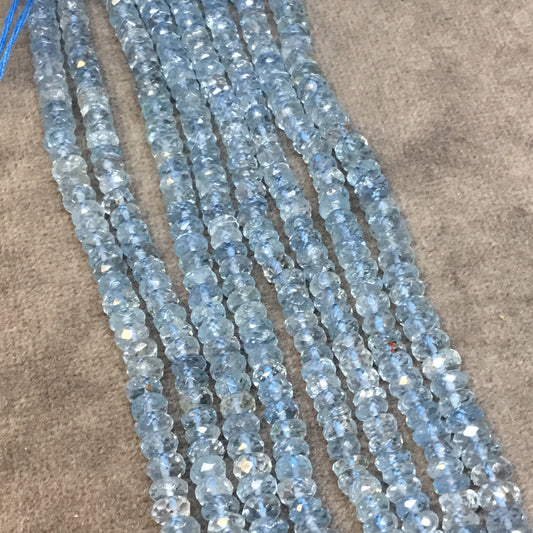 2mm x 4-4.5mm Faceted Transparent Light Blue Topaz Rondelle Beads - 8" Strand (Approx. 83 Beads) - Natural Semi-Precious Gemstone