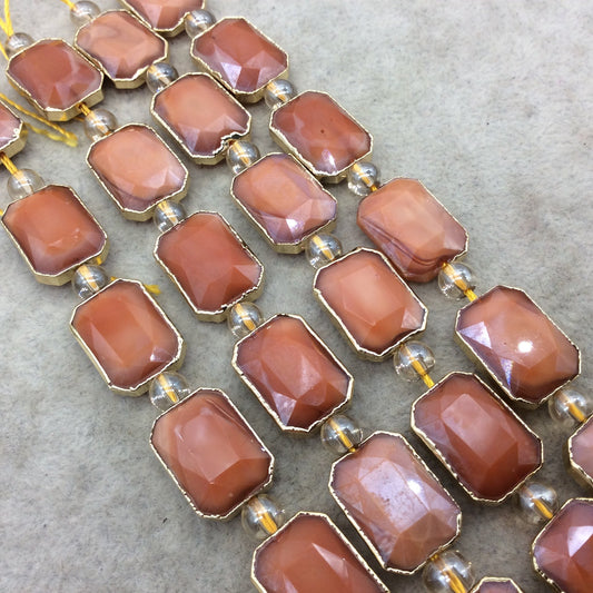 13mm x 18mm Gold Electroplated Glossy Finish Faceted Opaque Burnt Orange Crystal Rectangle Beads - Sold by 7" Strands (8 Beads) -