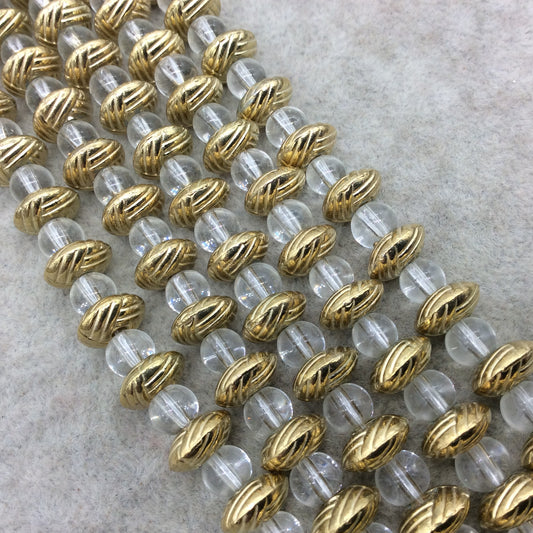 Gold Finish Weave Pattern Saucer Shaped Plated Pewter Beads - 7-8" Strand (Approx. 19 Beads) - Measuring 5mm x 10mm - 2mm Hole Size