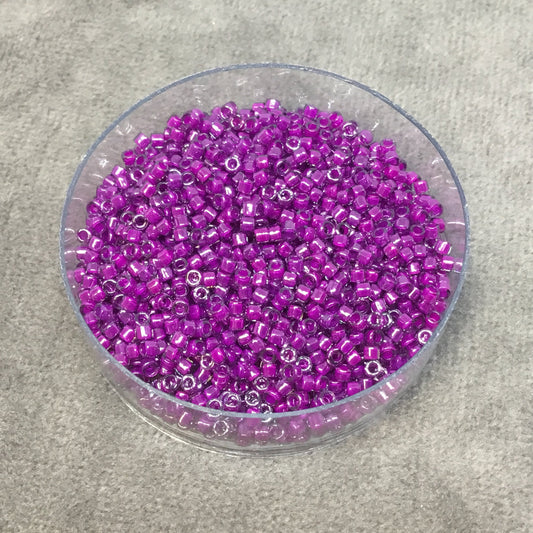 Size 11/0 Glossy Finish Lined Pale Blue/Magenta Genuine Miyuki Delica Glass Seed Beads - Sold by 7.2g Tubes (Approx. 1300 Beads/2" Tube)