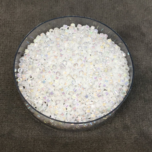 Size 11/0 Glossy Finish White Pearl AB Genuine Miyuki Delica Glass Seed Beads - Sold by 7.2 Gram Tubes (Approx. 1300 Beads per 2" Tube)