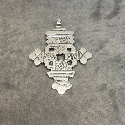2.5" Oxidized Silver Ethiopian Cross Shaped Plated Brass Pendant with Horizontal Bail - Measuring 48mm x 61mm - Sold Individually