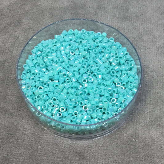 Size 11/0 Glossy Opaque Turquoise AB Genuine Miyuki Delica Glass Seed Beads - Sold by 7.2 Gram Tubes (Approx. 1300 Beads per 2" Tube)