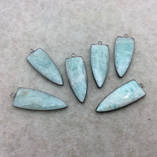 Gunmetal Plated Natural Amazonite Faceted Inverted Triangle Shaped Copper Bezel Pendant - Measures 15mm x 40mm - Sold Individually, Random