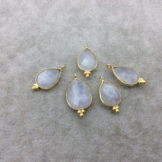 Gold Plated Natural Moonstone Faceted Teardrop Shaped Copper Bezel Pendant W 3 Dots ~ 10-12mm x 15-16mm - Sold Per Each, Randomly Chosen