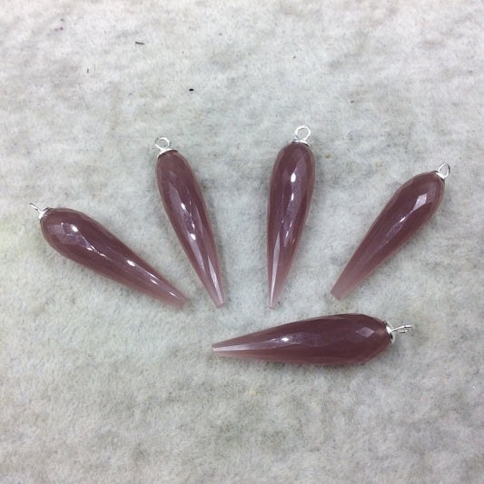 Purple Quartz Bezel | Large Sterling Silver Finish Faceted Spike Opaque Pendant Component ~ 10mm x 35 - 40mm - Sold Per Each