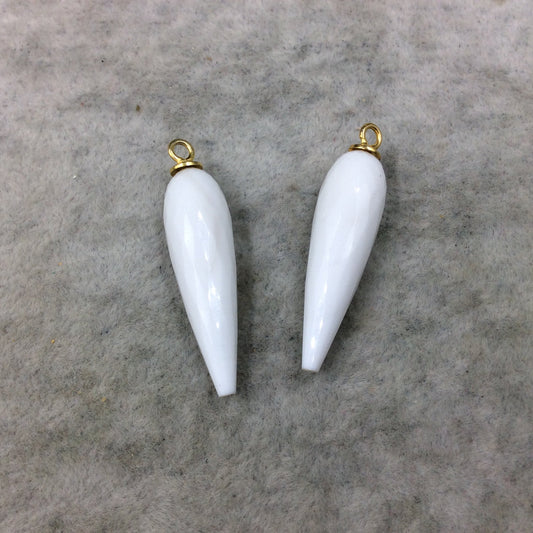 White Quartz Bezel | Large Gold Plated Sterling Silver Finish Faceted Spike Opaque Pendant ~ 10mm x 35 - 40mm - Sold Per Each, At Random