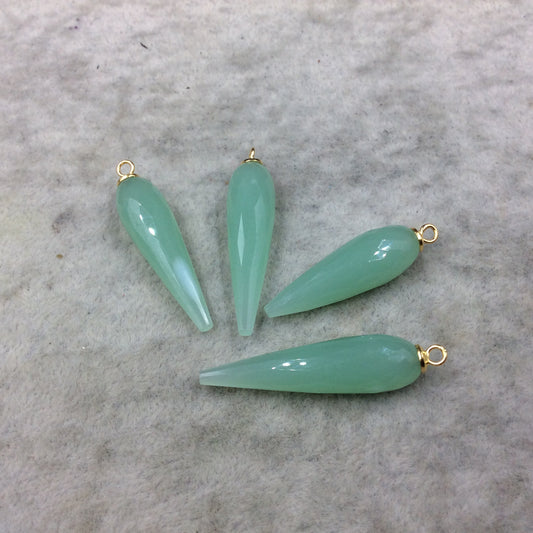 Seafoam Green Quartz Bezel | Large Gold Plated Sterling Silver Finish Faceted Spike Opaque Pendant ~ 10mm x 35 - 40mm - Sold Per Each