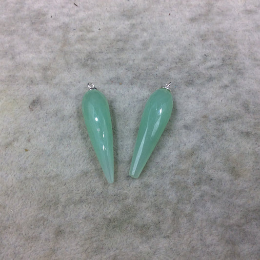 Seafoam Green Quartz Bezel | Large Sterling Silver Finish Faceted Spike Opaque Pendant Component ~ 10mm x 35 - 40mm - Sold Per Each