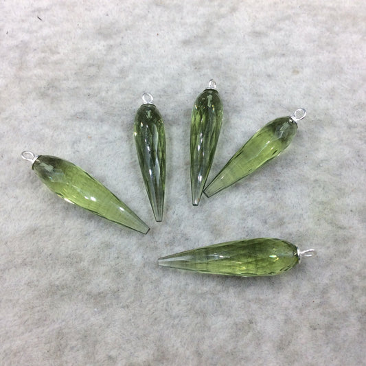 Large Sterling Silver Finish Faceted Spike Transparent Light Green Quartz Component 10 x 35-40mm - Sold Per Each, Selected at Random