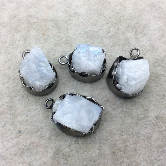 Gunmetal Finish Medium Raw Nugget Genuine Moonstone Wavy Bezel Pendant ~ 13mm - 16mm Long - Sold Individually, Selected Randomly