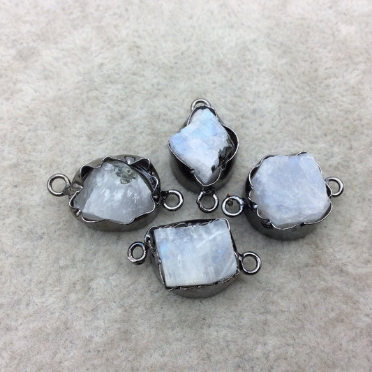Gunmetal Finish Medium Raw Nugget Genuine Moonstone Wavy Bezel Connector - ~ 13mm - 16mm Long - Sold Individually, Selected Randomly