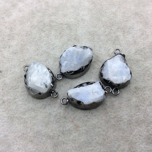 Gunmetal Finish Large Raw Nugget Genuine Moonstone Wavy Bezel Connector - ~ 16mm - 20mm Long - Sold Individually, Selected Randomly