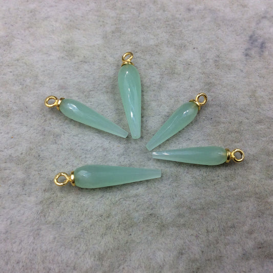 Small Gold Plated Sterling Silver Finish Faceted Spike Opaque Seafoam Green Quartz Pendant ~ 7 x 22-25mm - Sold Per Each, At Random