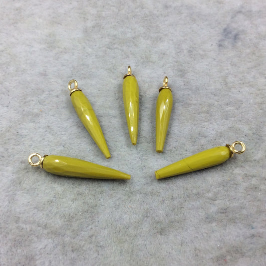 Small Gold Plated Sterling Silver Finish Faceted Spike Opaque Chartreuse Green Quartz Pendant ~ 7 x 22-25mm - Sold Per Each, At Random