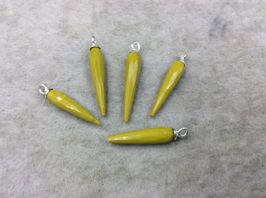 Small Sterling Silver Finish Faceted Spike Opaque Chartreuse Green Quartz Component 7 x 22-25mm - Sold Per Each, Selected at Random