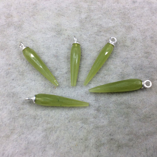 Small Sterling Silver Finish Faceted Spike Opaque Light Green Quartz Component 7 x 22-25mm - Sold Per Each, Selected at Random