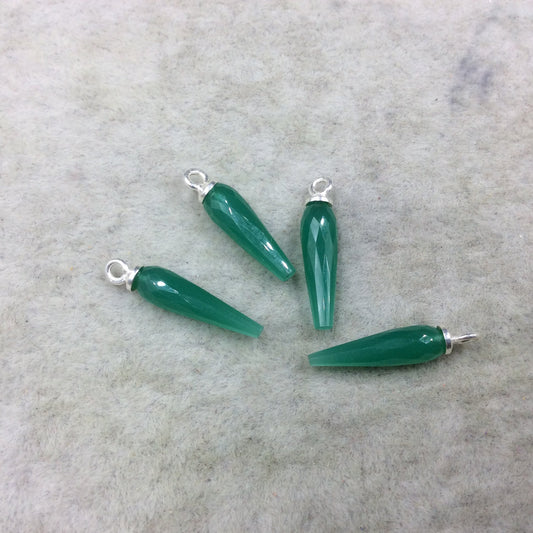 Small Sterling Silver Finish Faceted Spike Opaque Emerald Green Quartz Component 7 x 22-25mm - Sold Per Each, Selected at Random