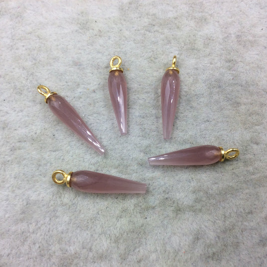 Small Gold Plated Sterling Silver Finish Faceted Spike Opaque Purple Quartz Pendant ~ 7 x 22-25mm - Sold Per Each, At Random
