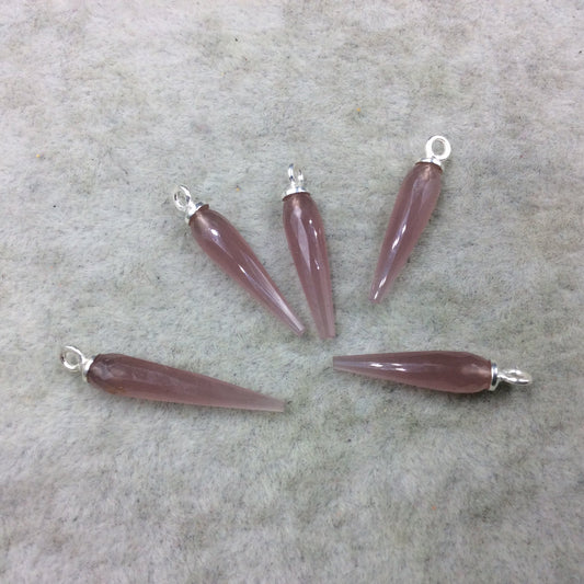 Small Sterling Silver Finish Faceted Spike Opaque Purple Quartz Component 7 x 22-25mm - Sold Per Each, Selected at Random
