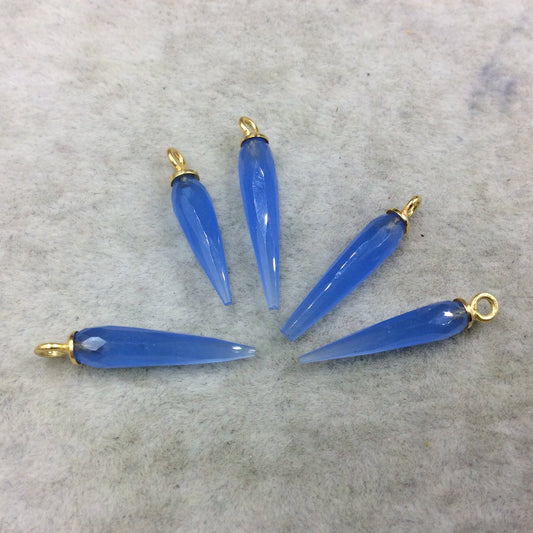 Small Gold Plated Sterling Silver Finish Faceted Spike Opaque Denim Blue Quartz Pendant ~ 7 x 22-25mm - Sold Per Each, At Random