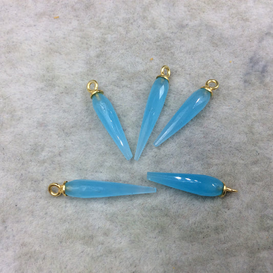 Small Gold Plated Sterling Silver Finish Faceted Spike Opaque Sky Blue Quartz Pendant ~ 7 x 22-25mm - Sold Per Each, At Random