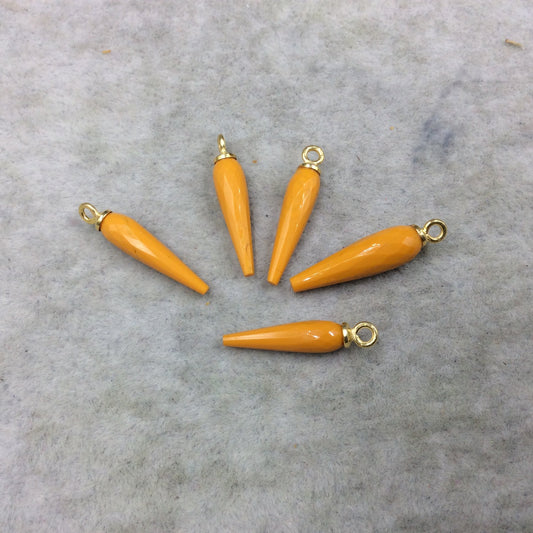 Small Gold Plated Sterling Silver Finish Faceted Spike Opaque Orange Quartz Pendant ~ 7 x 22-25mm - Sold Per Each, At Random