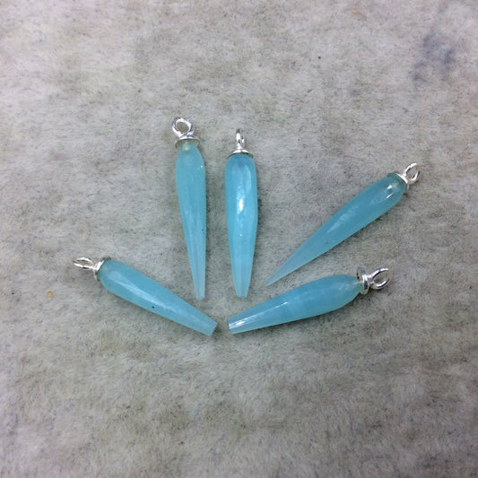 Small Sterling Silver Finish Faceted Spike Opaque Aqua Blue Quartz Component 7 x 22-25mm - Sold Per Each, Selected at Random