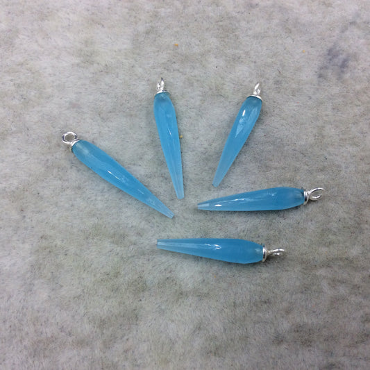Sky Blue Quartz Bezel | Small Sterling Silver Finish Faceted Spike Opaque Component - 7mm x 22 - 25mm - Sold Per Each, Selected at Random