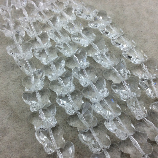 12mm x 15mm Glossy Faceted Transparent/Metallic Clear Crystal Glass Butterfly Shaped Beads - Sold By 12" Strands (~ 25 Beads)