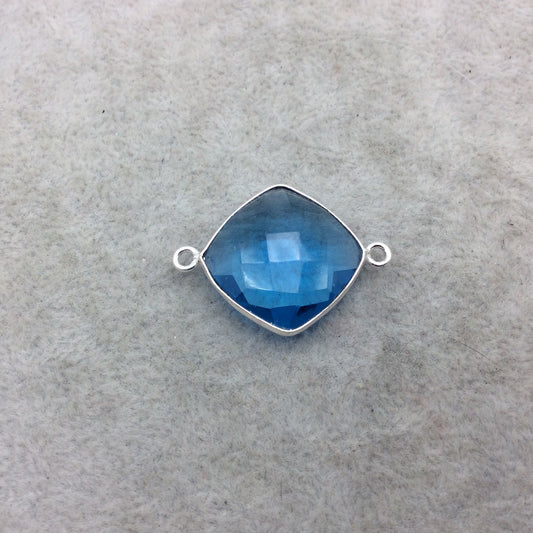 Sterling Silver Faceted Diamond Shape Ocean Blue Hydro (Lab Created) Quartz Bezel Connector Component - ~ 18mm x 18mm - Natural Gemstone