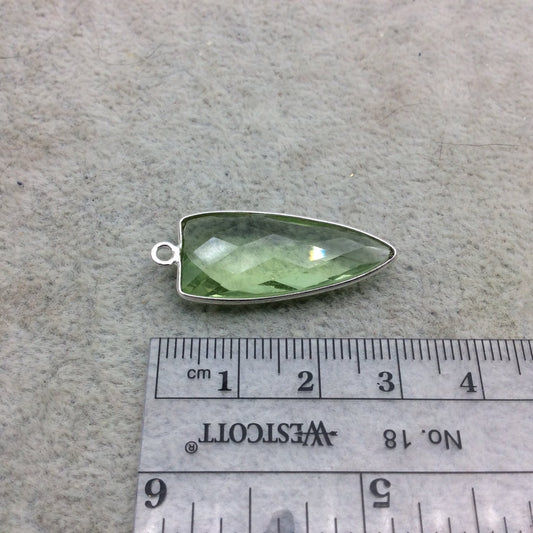 Sterling Silver Faceted Arrow Shape Pale Green Hydro (Lab Created) Quartz Bezel Pendant Component ~ 12mm x 28mm - Natural Gemstone