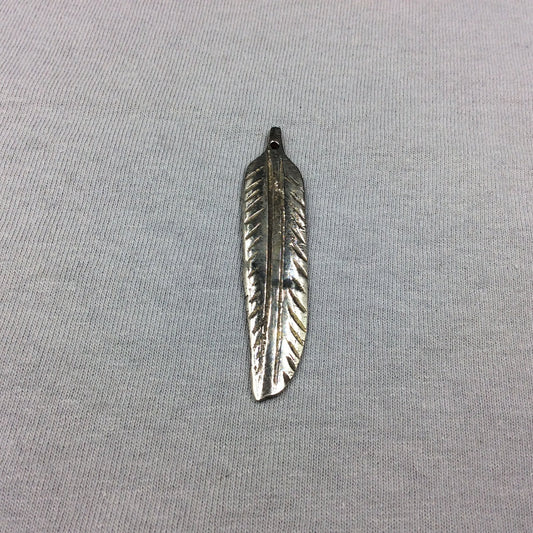 Large Silver-Plated Copper Long Pointed Leaf/Feather Shaped Pendant Style A - Measuring 13mm x 58mm - Sold Individually, Selected at Random