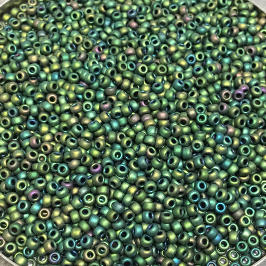 Size 11/0 Matte Finish Metallic Green-Blue Iris Miyuki Glass Seed Beads - Sold by 23 Gram Tubes (~ 2500 Beads / Tube) - (11-92020)