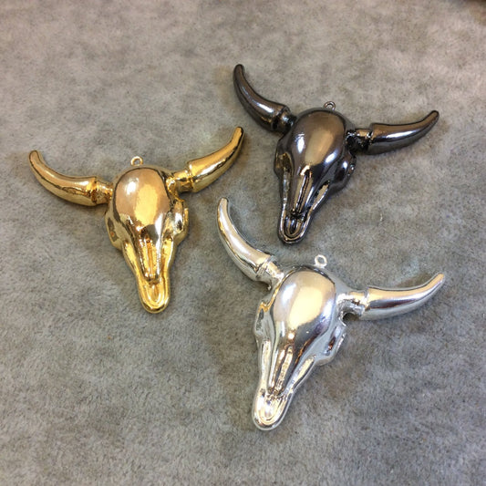 Silver Plated Acrylic Bull/Steer Shaped Focal Pendants - Measuring 63mm x 55mm Approximately