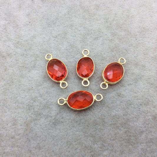 Gold Vermeil Faceted Orange Hydro (Lab Created) Quartz Oval Shaped Bezel Connector - Measuring 10mm x 14mm - Sold Individually