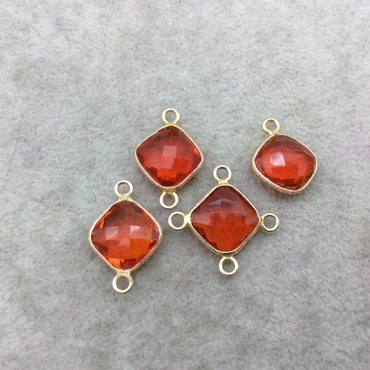 Jeweler's Lot Gold Vermeil Faceted Orange Hydro (Lab Made) Quartz Assorted 4 Bezel Pendants/Connectors ~ 15mm x 15mm - Sold As Shown