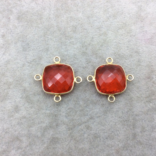 Jeweler's Lot Gold Vermeil Faceted Orange Hydro (Lab Made) Quartz Assorted 2 Bezel Pendants/Connectors ~ 18mm x 18mm - Sold As Shown