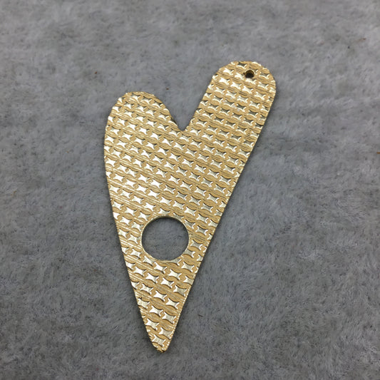 26mm x 45mm - Gold Plated Copper - Front Textured Heart Shape with Cut Out Circle Components with blank back- Sold in Packs of 4 (493-gd)