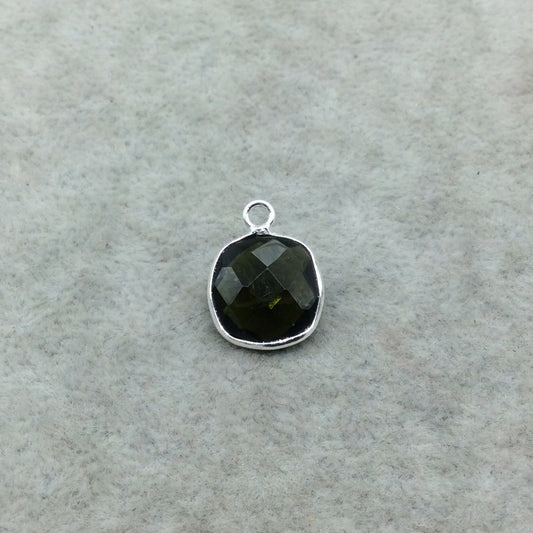 Sterling Silver Faceted Dark Olive (Lab Created) Quartz Square Shaped Bezel Pendant - Measuring 12mm x 12mm - Sold Individually