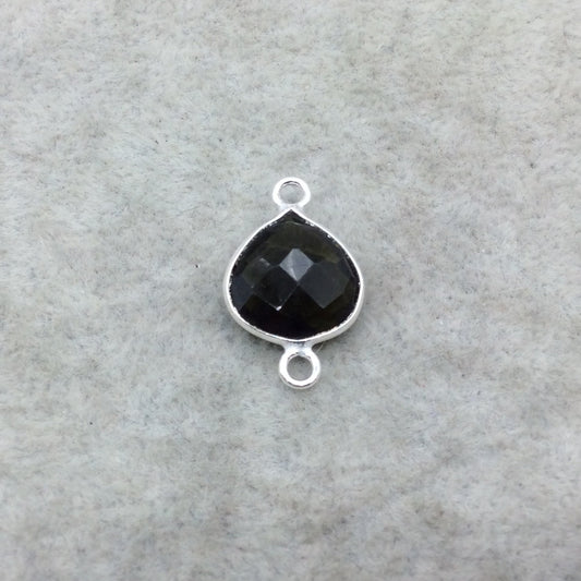 Sterling Silver Faceted Dark Olive (Lab Created) Quartz Heart Shaped Bezel Connector - Measuring 12mm x 12mm - Sold Individually
