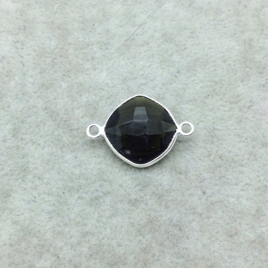 Sterling Silver Faceted Dark Olive (Lab Created) Quartz Diamond Shaped Bezel Connector - Measuring 15mm x 15mm - Sold Individually