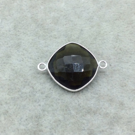 Sterling Silver Faceted Dark Olive (Lab Created) Quartz Diamond Shaped Bezel Connector - Measuring 18mm x 18mm - Sold Individually
